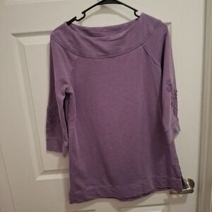 Chico's Zenergy Small‎ Lavender Paisley Applique Embroidered Comfy Boat Neck Top